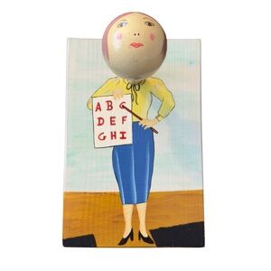 Vintage Hand painted Whimsical Teacher Wall Mount Hanger Art Teacher